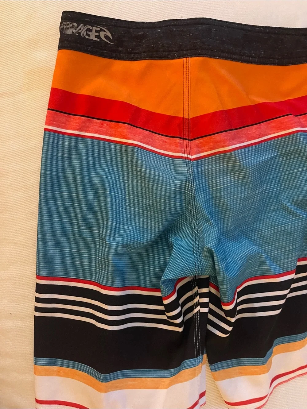 Rip Curl Boys Size 25 Blue Striped Boardshorts with Orange and Red Accents